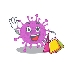 Rich and famous avian coronavirus cartoon character holding shopping bags
