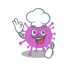Avian coronavirus chef cartoon design style wearing white hat