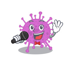 Talented singer of avian coronavirus cartoon character holding a microphone