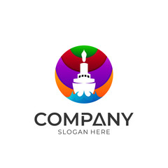 Colorful circle with ship silhouette transportation logo design