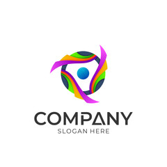 Abstract sphere triangular logo design with core point