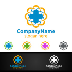Biomedicine Cross Medical Hospital Logo for Emergency Clinic Drug store or Volunteers Concept