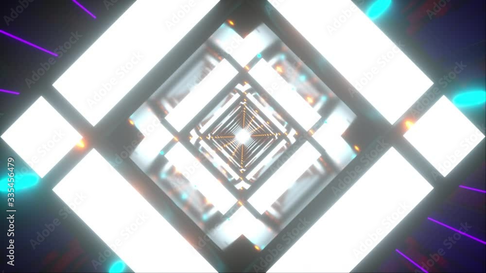 Poster computer generated technology neon tunnel. teleport in the future. 3d rendering abstract background.