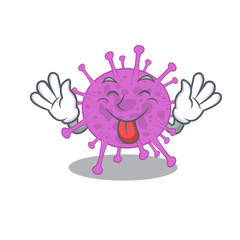 An amusing face avian coronavirus cartoon design with tongue out