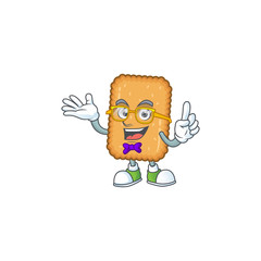 Cartoon character design of Geek biscuit wearing weird glasses
