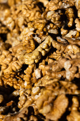 Closeup of big shelled walnuts pile