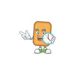 Biscuit mascot design concept holding a circle clock