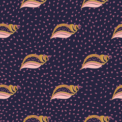 Naklejka premium Geometric sea shell vector illustration in doodle style. Hand drawn seashells seamless pattern
