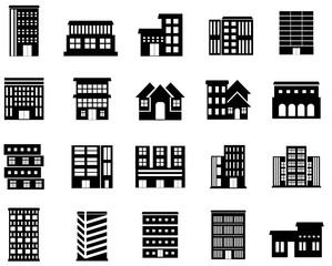 set of Building symbol vector. Hospital, hotel, apartment, skyscraper, school, house modern icon illustration design, white background 
