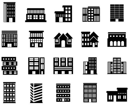 set of Building symbol vector. Hospital, hotel, apartment, skyscraper, school, house modern icon illustration design, white background 