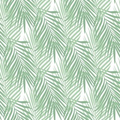 Naklejka na ściany i meble Tropical fern leaves seamless pattern on white background. Botanical vector illustration.
