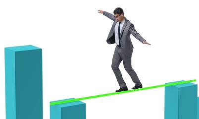 Young businessman in business concept with bar charts