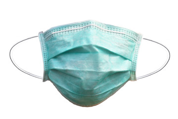Blue sanitary mask  on the white background.