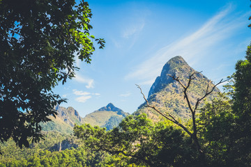 huge mountain with blue sky background