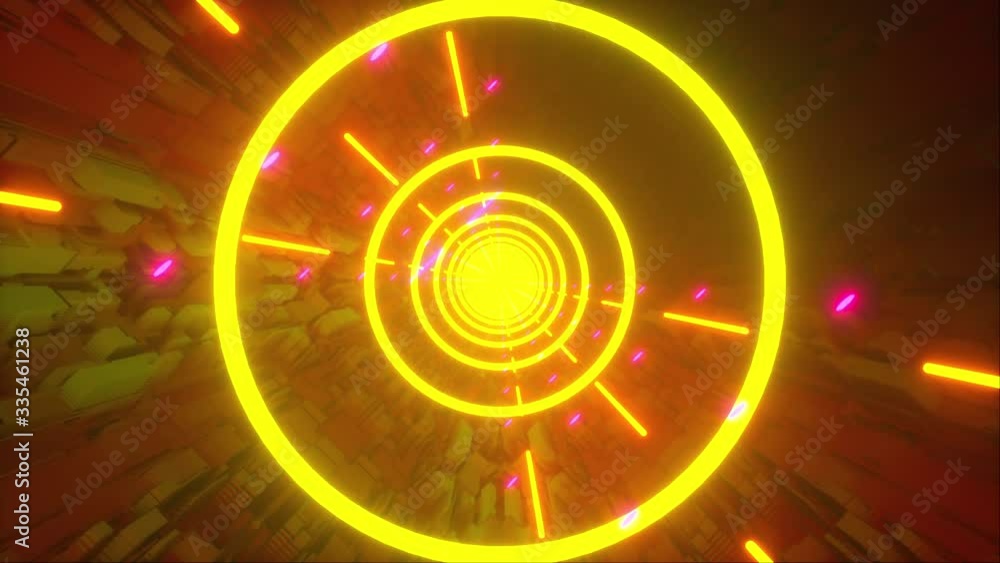 Poster computer generated technology neon tunnel. teleport in the future. 3d rendering abstract background.
