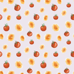 Seamless Pattern, Tomato and egg, Raster illustration, Procreate sketch
