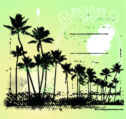 summer scene with many palms in grunge background