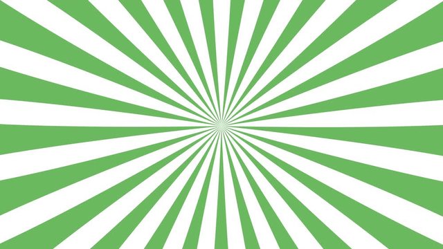 Sunburst, radiating, sun light, circus, stripe background rotation. Royalty high-quality best stock footage cartoon sunburst pattern green, white background animation. Stripes sunburst rotating motion