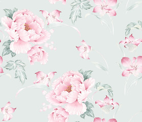 Oriental style painting, Ink Painting of Chinese Peony，seamless pattern, can be used for  floral poster, wrapping paper pattern , invite. Decorative greeting card or invitation design background