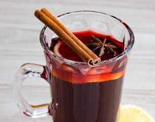 Mulled wine glintwine served in glasses for christmas table