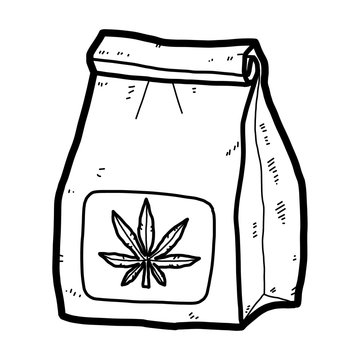 marijuana packing bag / cartoon vector and illustration, black and white, hand drawn, sketch style, isolated on white background.