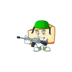An elegant cheese cake Army mascot design style using automatic gun
