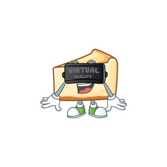 A cartoon mascot of cheese cake enjoying game with Virtual reality headset
