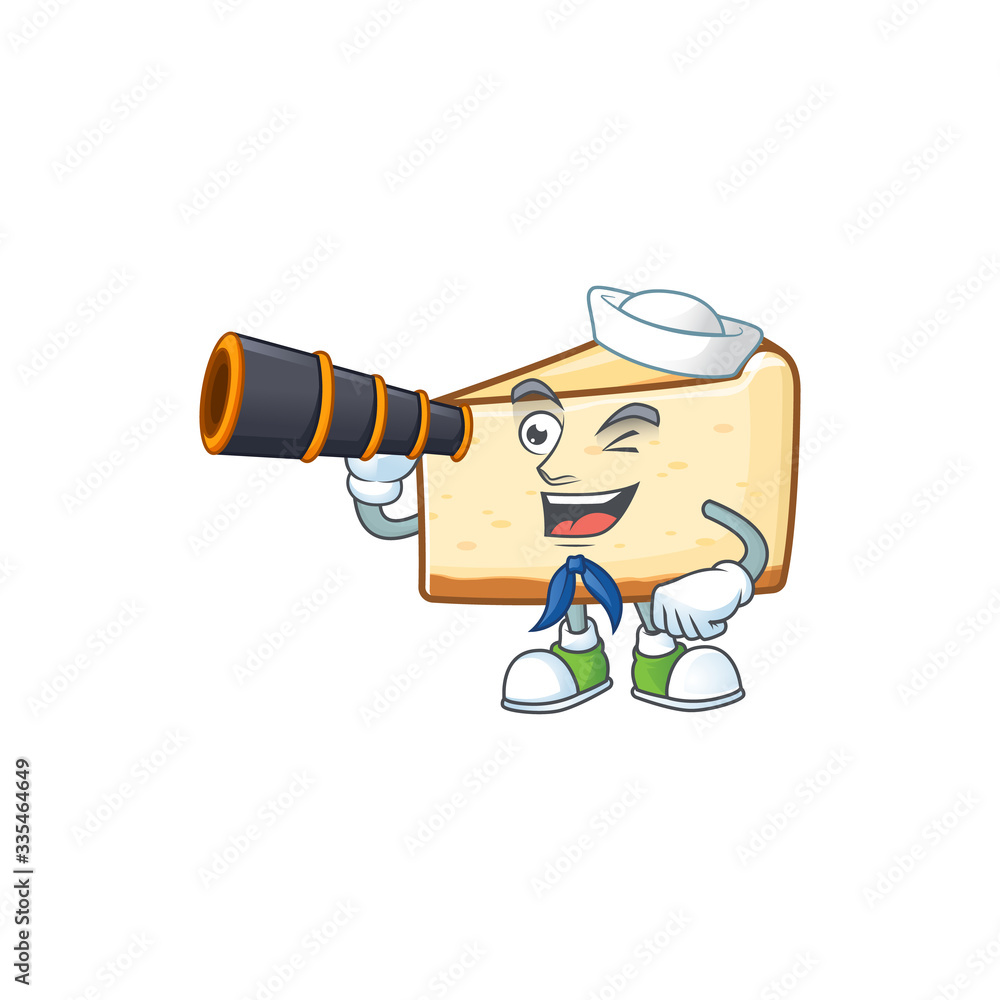 Canvas Prints Cheese cake in Sailor cartoon character style using a binocular