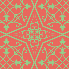 vintage seamless linear pattern in damask / persian / turkish style. beautiful green and red endless vector design illustration.