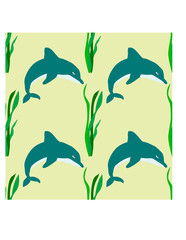 seamless pattern with Dolphin and seaweed packaging textiles