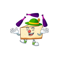 mascot cartoon style of cheese cake playing Juggling on stage