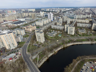 Panoramic view of Kiev at spring (drone image).  Ukraine