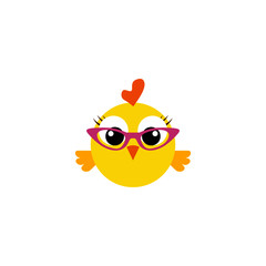 Cute chicken with glasses icon isolated on white background