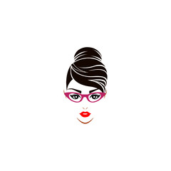 Woman with Cat eyes glasses icon on white background