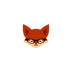 Cute fox with glasses icon over white background