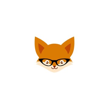 Cute fox with glasses icon over white background