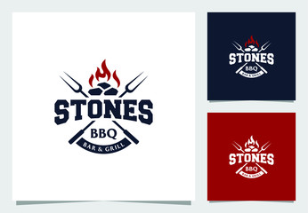 barbecue bar and grill logo design premium vector