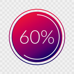 60 percent circle chart, isolated symbol on transparent background. Vector gradient element. Infographic sign. Illustration, icon for business, finance, report, web design, downloading