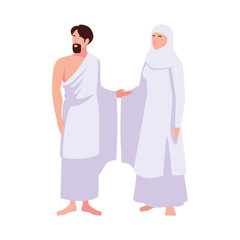 couple of people pilgrims hajj standing on white background
