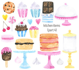 Sweets, cupcake, cake, tableware, kitchen items, accessories, for bakery, confectionery, pastry, for cooking , logo bakery, pastry shop illustration clipart