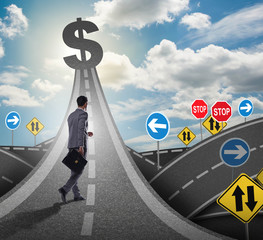 Businessman walking towards his profit target