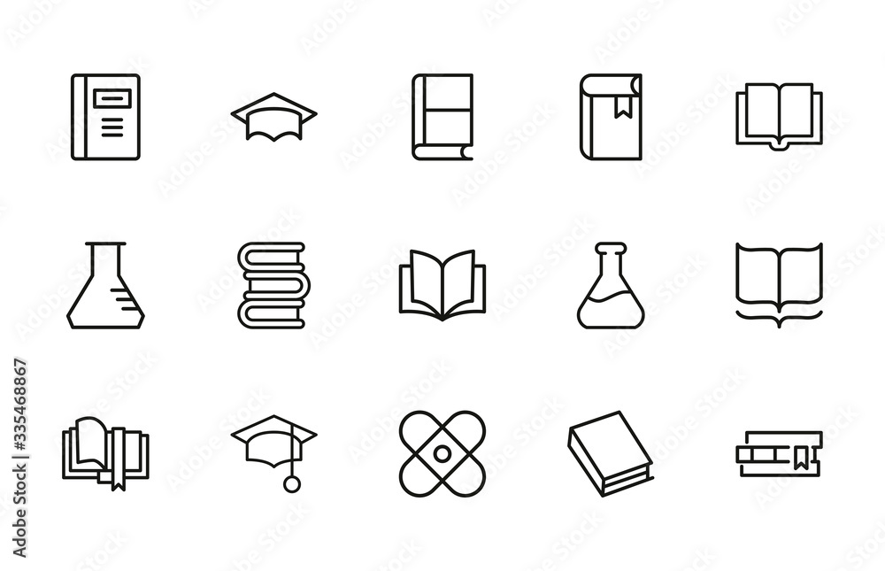 Poster stroke line icons set of science.
