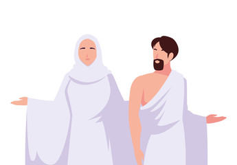 Obraz premium couple of people pilgrims hajj on white background