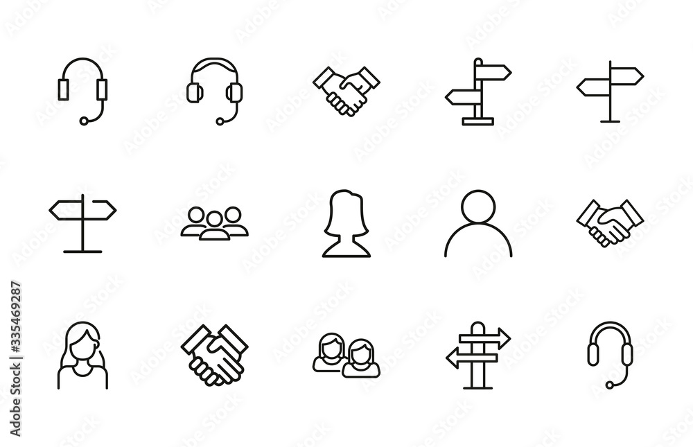 Poster vector line icons collection of support.