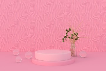 Abstract mock up pastel color flower concept podium background.3d render
