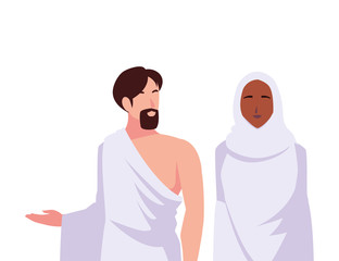 couple of people pilgrims hajj on white background