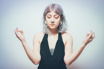 Portrait  woman, eyes closed, in meditation