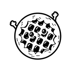 Apple Charlotte, sweet american pie. Kawaii cartoon style doodle character. Emoticon face icon. Hand drawn black ink illustration isolated on white background. Vector
