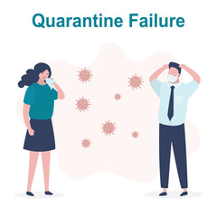 Obraz premium Quarantine Failure concept. Sick woman sneezes and coughs. Spread of viral infection. Healthy man in shock and panic.