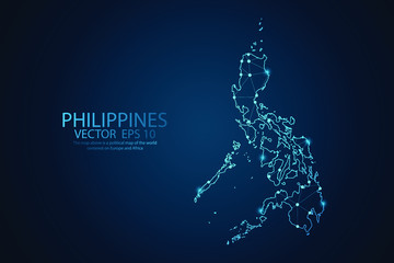 Abstract mash line and point scales on dark background with map of Philippines. Wire frame 3D mesh polygonal network line, design sphere, dot and structure. Vector illustration eps 10